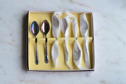 Set of 6 Vintage German Wellner A L Germany Demitasse Spoons, Boxed 3.8"