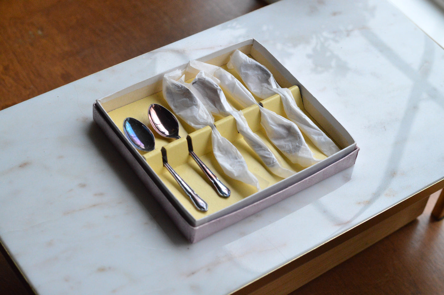 Set of 6 Vintage German Wellner A L Germany Demitasse Spoons, Boxed 3.8"