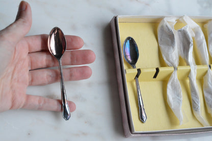 Set of 6 Vintage German Wellner A L Germany Demitasse Spoons, Boxed 3.8"