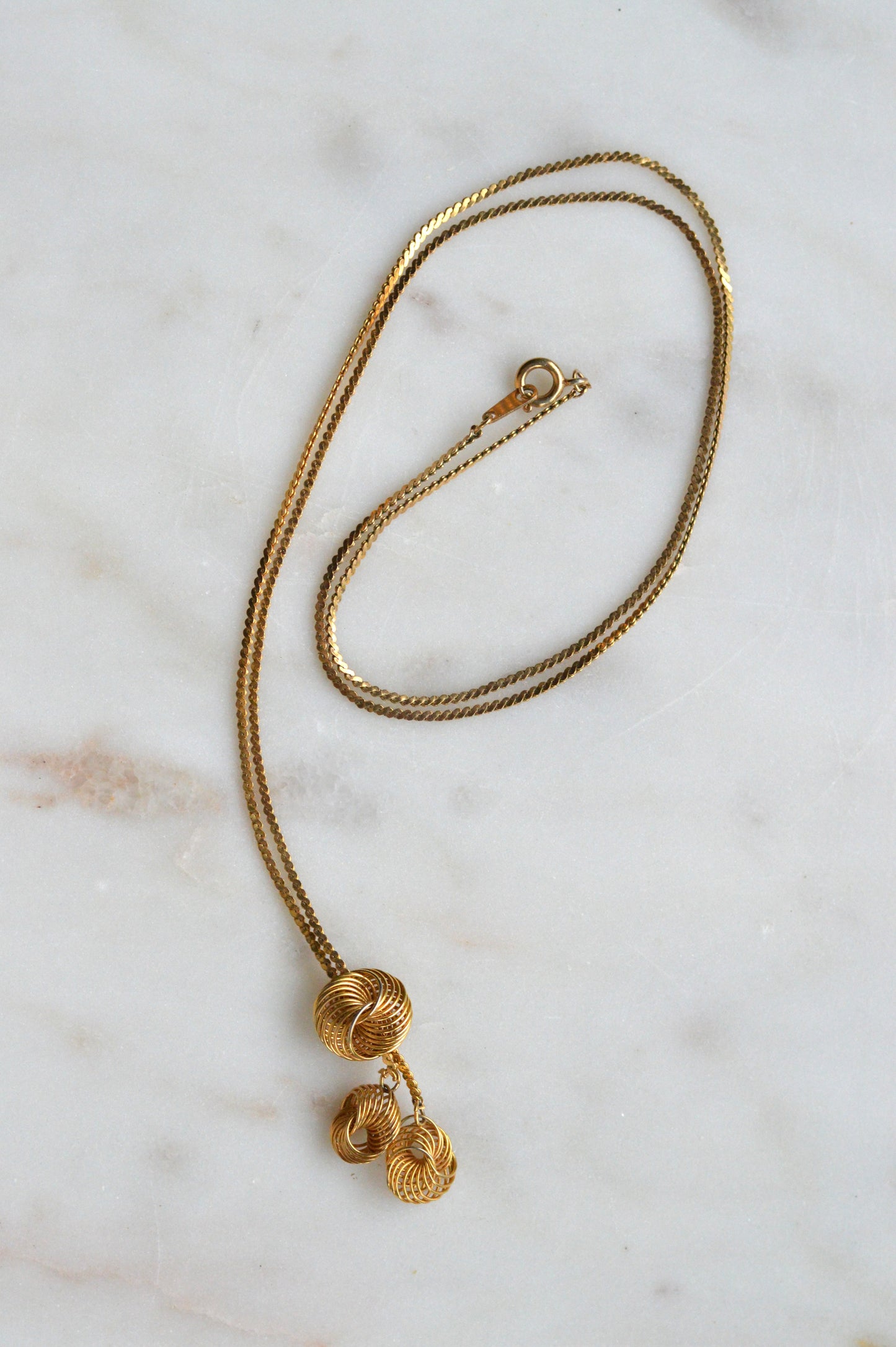 Vintage Gold-Tone Triple Love Knot Drop Necklace