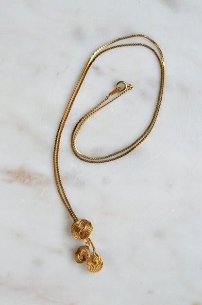 Vintage Gold-Tone Triple Love Knot Drop Necklace