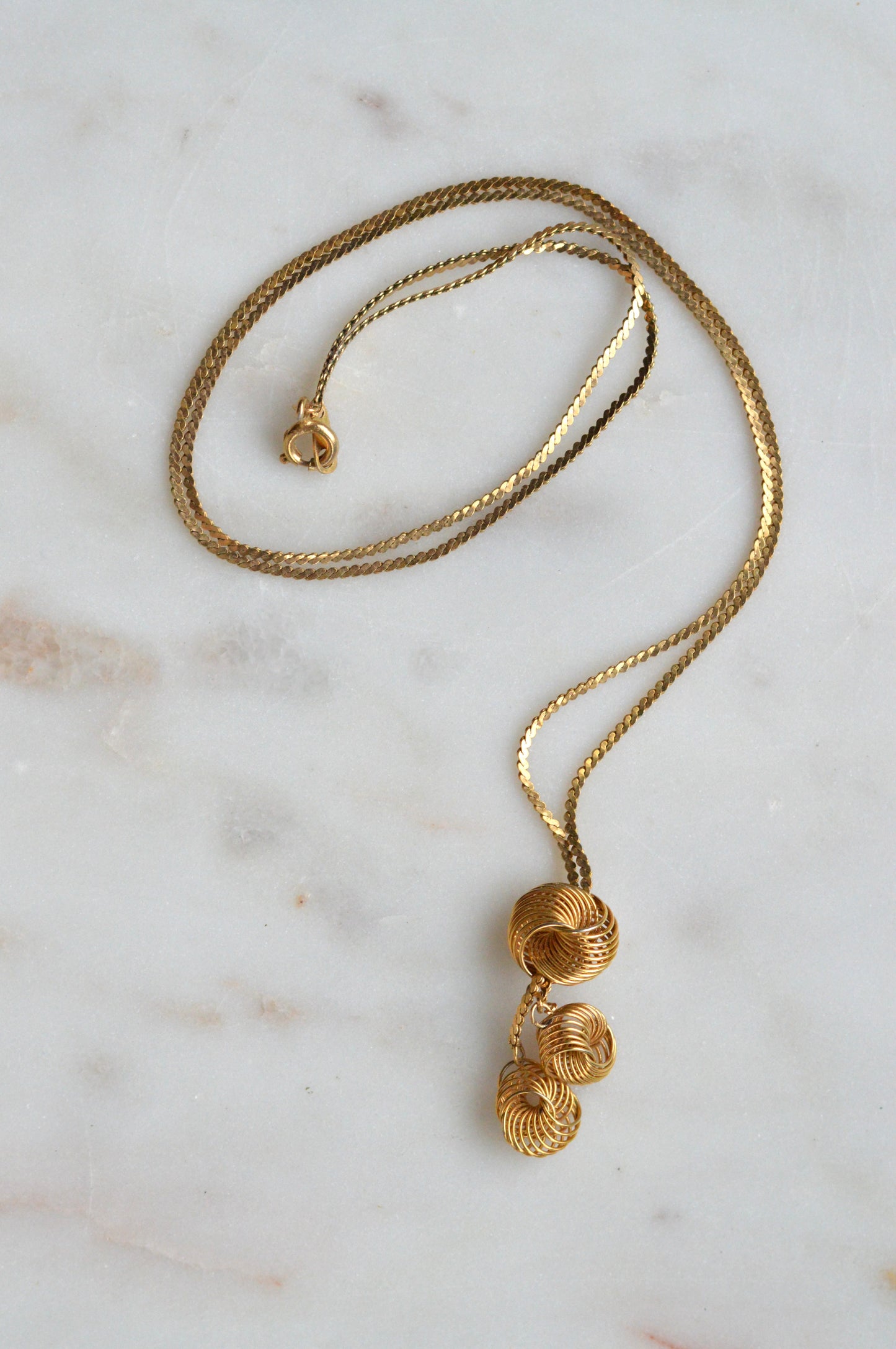 Vintage Gold-Tone Triple Love Knot Drop Necklace