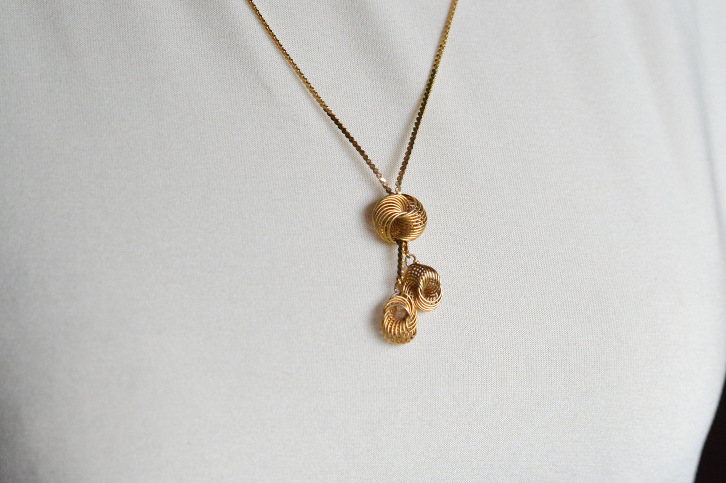Vintage Gold-Tone Triple Love Knot Drop Necklace