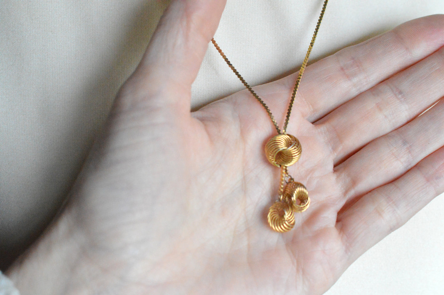 Vintage Gold-Tone Triple Love Knot Drop Necklace