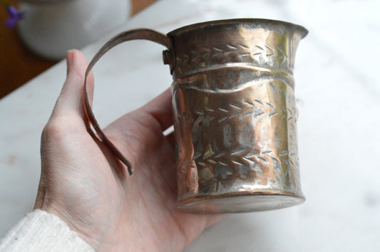 Antique Hand-Chased Copper Measuring Pitcher