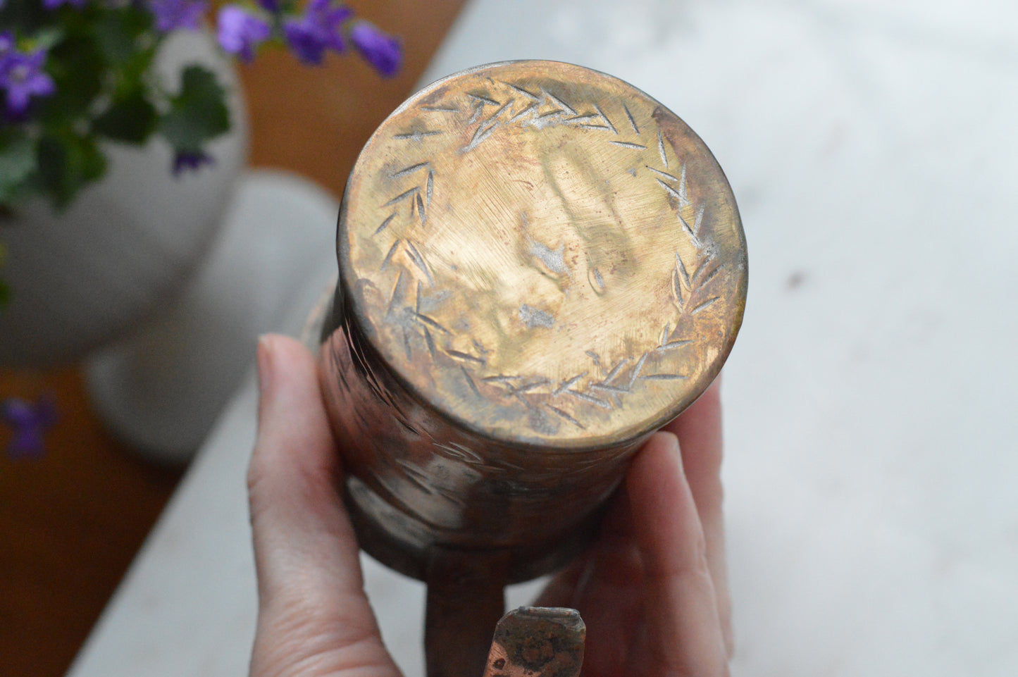 Antique Hand-Chased Copper Measuring Pitcher