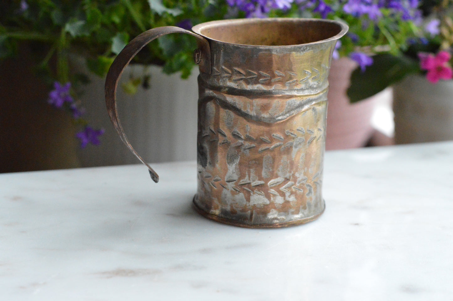Antique Hand-Chased Copper Measuring Pitcher