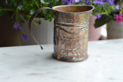 Antique Hand-Chased Copper Measuring Pitcher