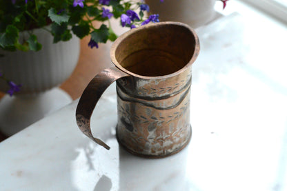Antique Hand-Chased Copper Measuring Pitcher