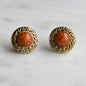 Vintage 1980s Etruscan Revival Faux Jasper Button Earrings