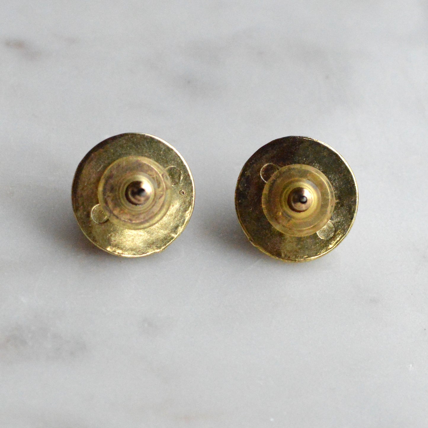 Vintage 1980s Etruscan Revival Faux Jasper Button Earrings