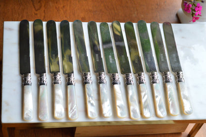 Antique Set of 12 Landers, Frary & Clark Mother of Pearl Dinner Knives