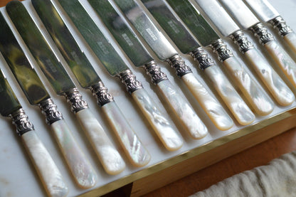 Antique Set of 12 Landers, Frary & Clark Mother of Pearl Dinner Knives