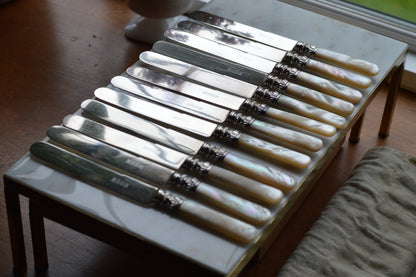 Antique Set of 12 Landers, Frary & Clark Mother of Pearl Dinner Knives
