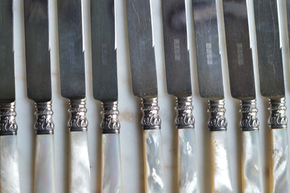 Antique Set of 12 Landers, Frary & Clark Mother of Pearl Dinner Knives
