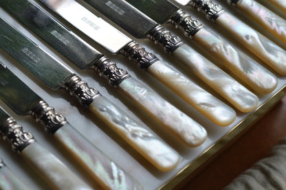 Antique Set of 12 Landers, Frary & Clark Mother of Pearl Dinner Knives