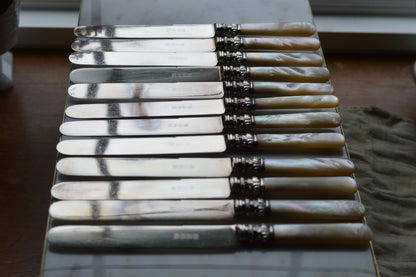 Antique Set of 12 Landers, Frary & Clark Mother of Pearl Dinner Knives
