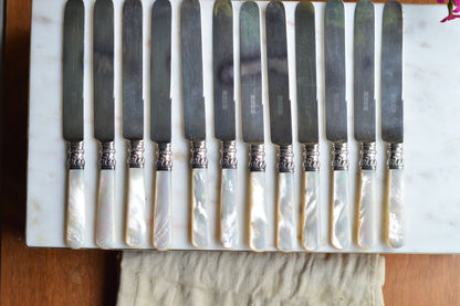 Antique Set of 12 Landers, Frary & Clark Mother of Pearl Dinner Knives