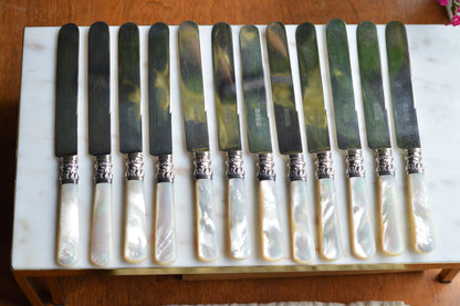 Antique Set of 12 Landers, Frary & Clark Mother of Pearl Dinner Knives