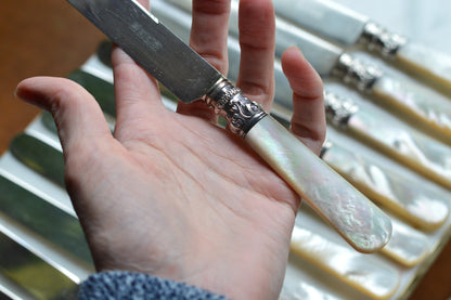 Antique Set of 12 Landers, Frary & Clark Mother of Pearl Dinner Knives