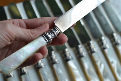 Antique Set of 12 Landers, Frary & Clark Mother of Pearl Dinner Knives