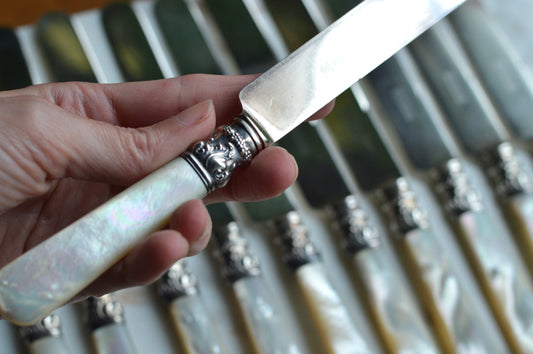 Antique Set of 12 Landers, Frary & Clark Mother of Pearl Dinner Knives