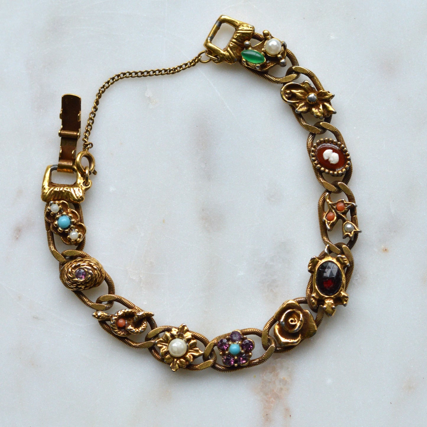 Vintage Signed Goldette N.Y. Victorian Revival Slide Bracelet