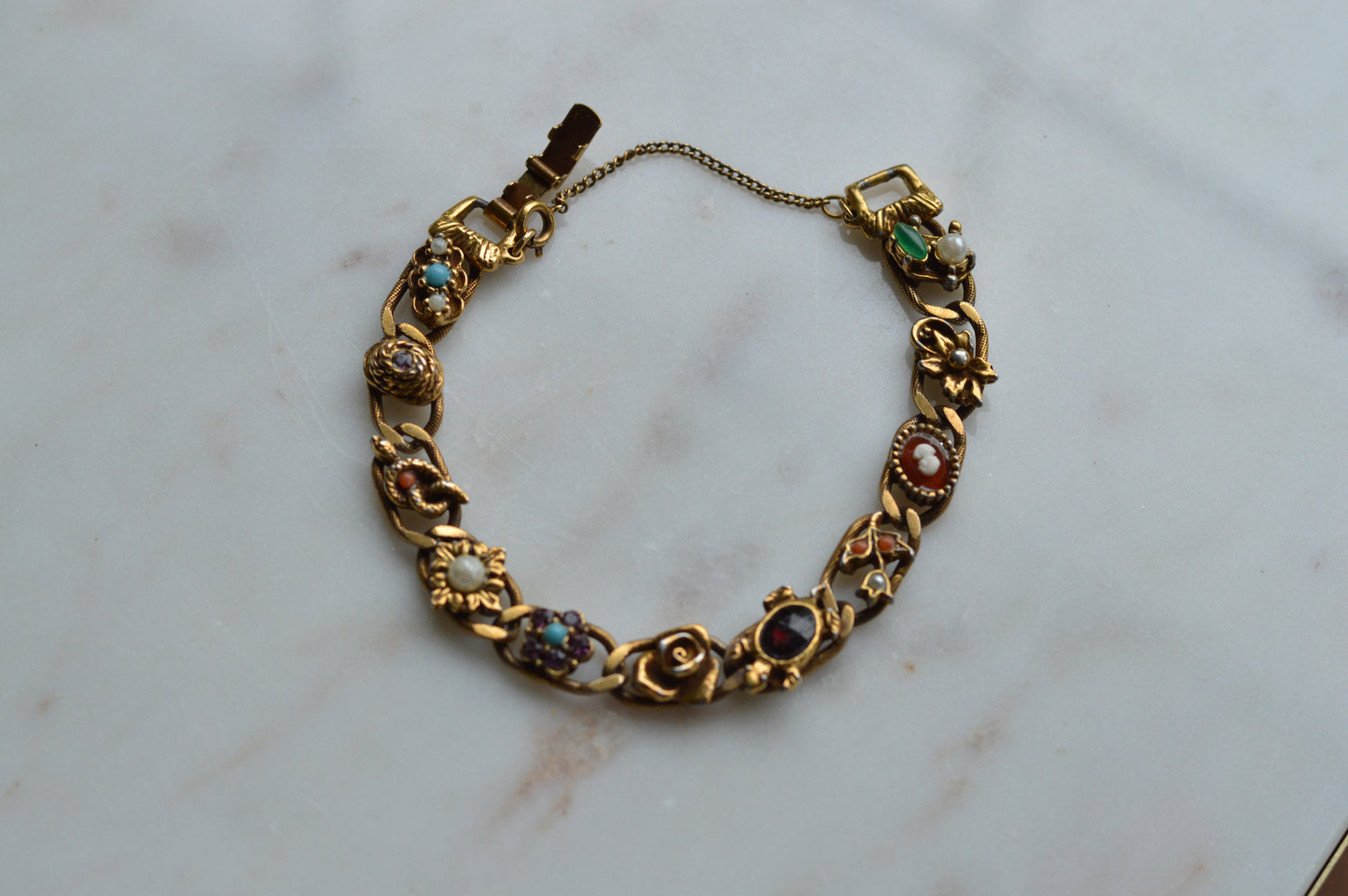 Vintage Signed Goldette N.Y. Victorian Revival Slide Bracelet