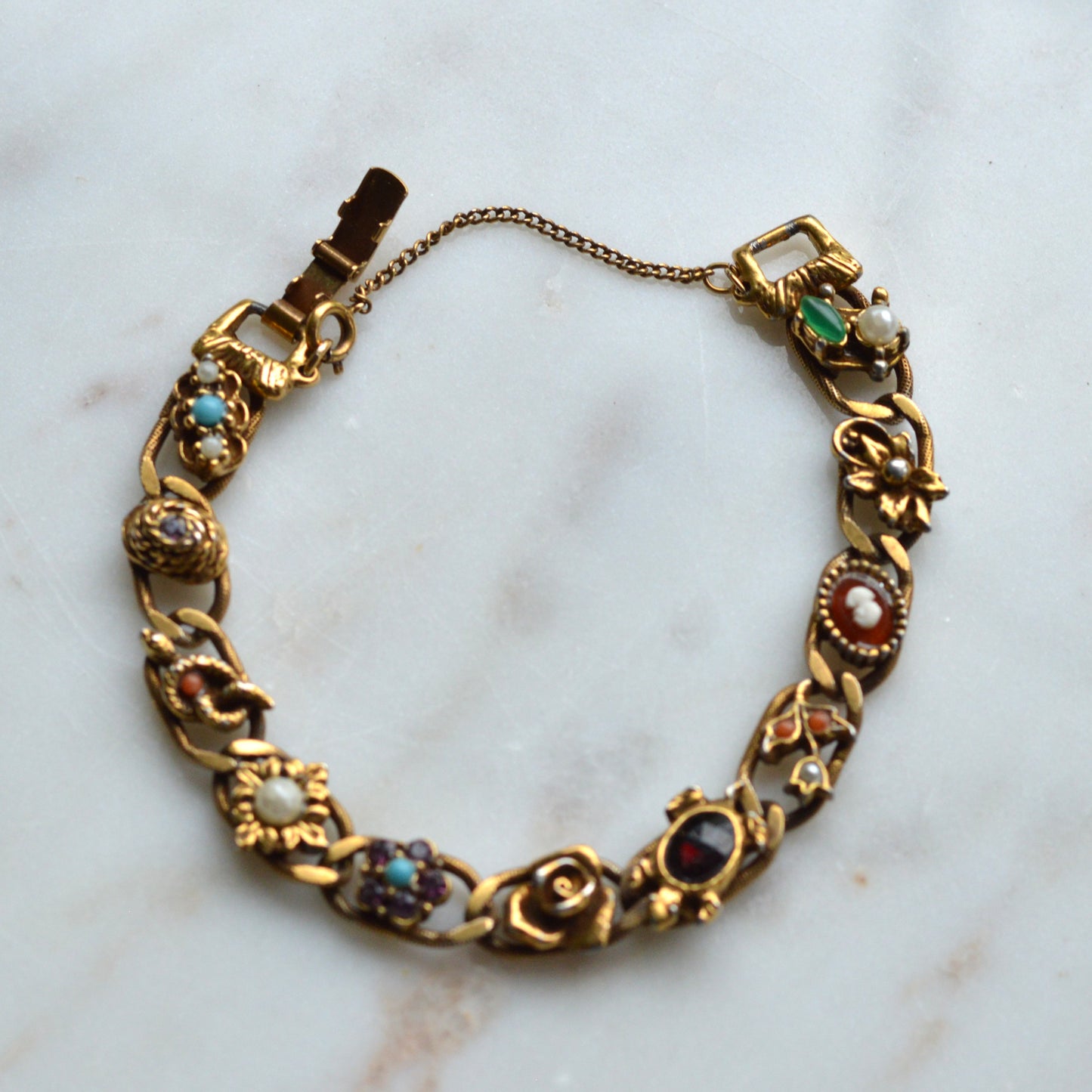 Vintage Signed Goldette N.Y. Victorian Revival Slide Bracelet