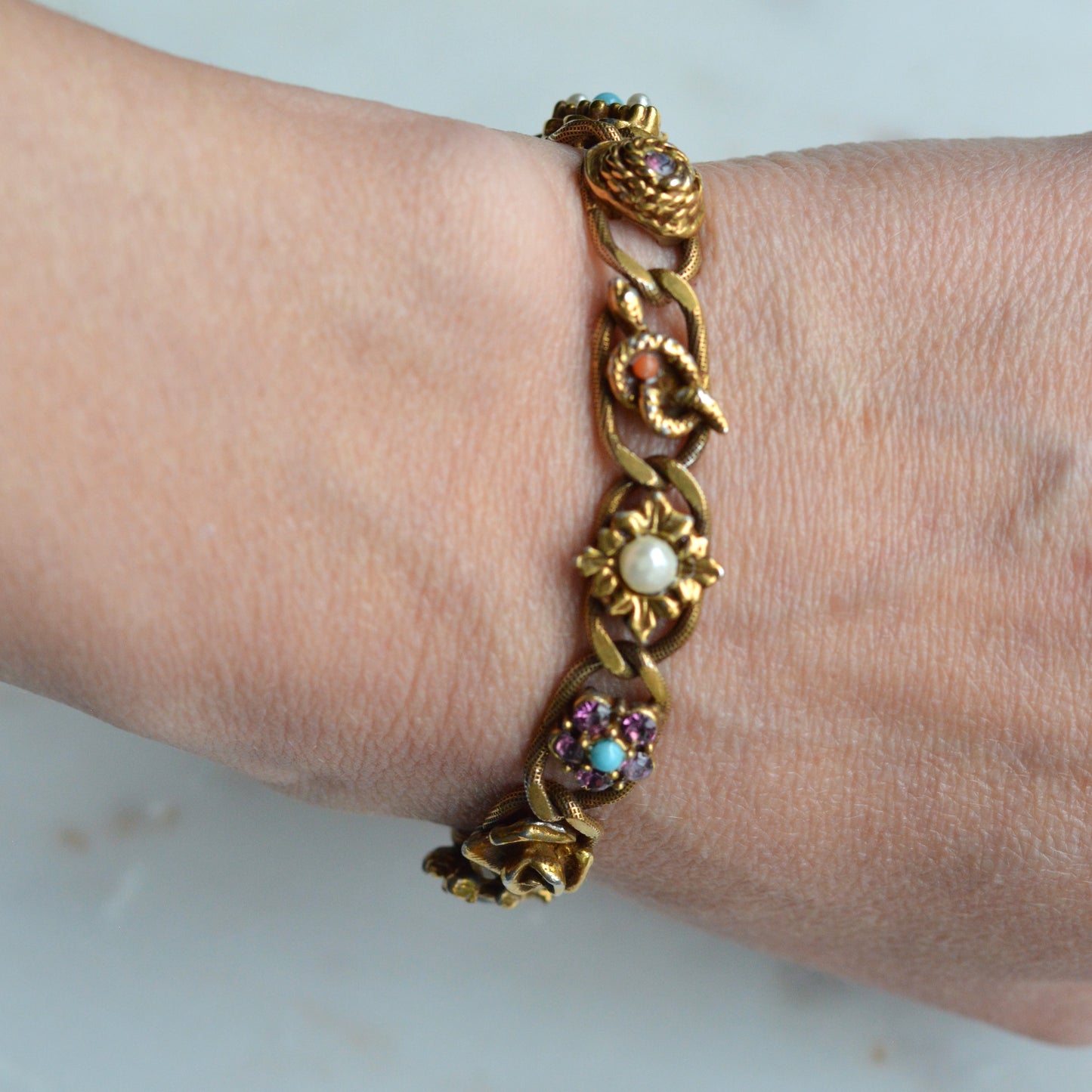 Vintage Signed Goldette N.Y. Victorian Revival Slide Bracelet