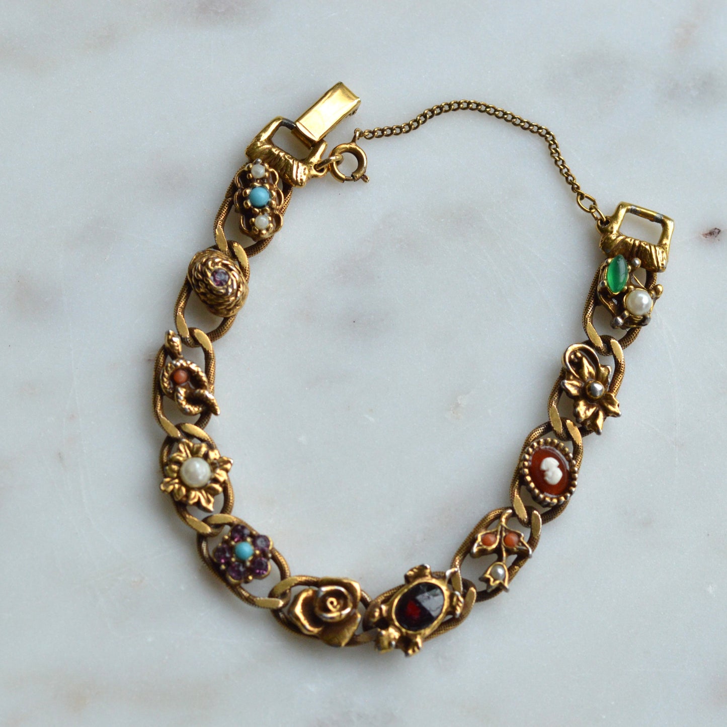 Vintage Signed Goldette N.Y. Victorian Revival Slide Bracelet