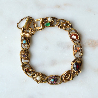 Vintage Signed Goldette N.Y. Victorian Revival Slide Bracelet