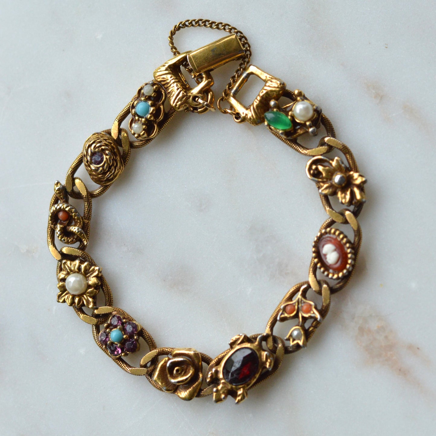 Vintage Signed Goldette N.Y. Victorian Revival Slide Bracelet