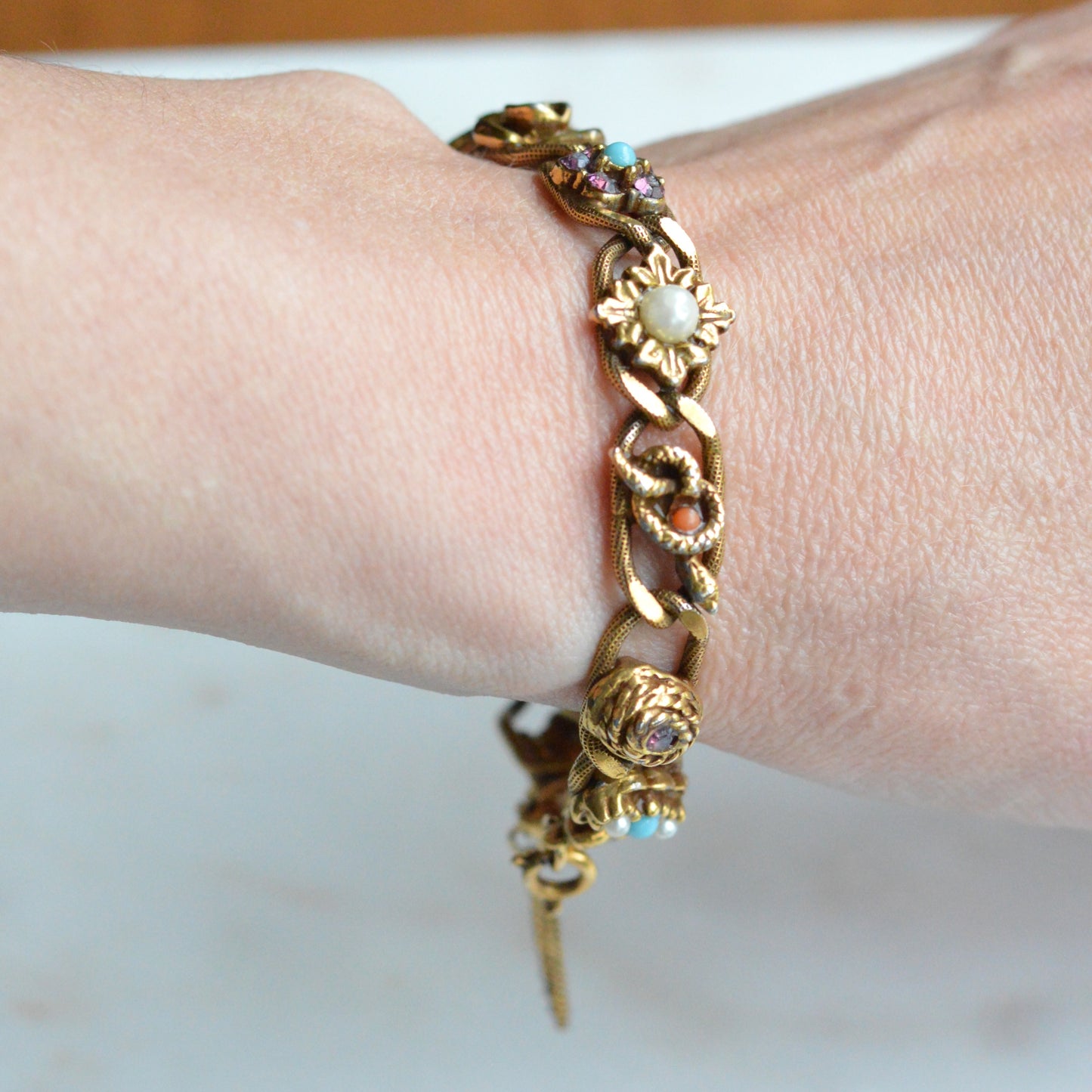 Vintage Signed Goldette N.Y. Victorian Revival Slide Bracelet