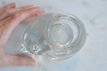 Vintage Indiana Glass Sleeping Cat Votive Candle Holder Clear Crystal #4458