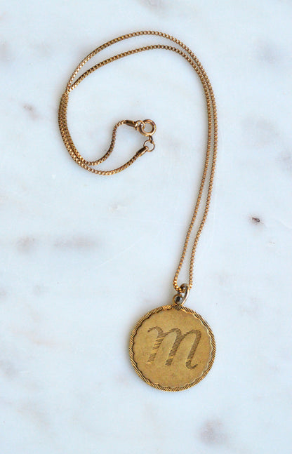 Vintage 1960s Mid-Century "M" Initial Medallion Necklace