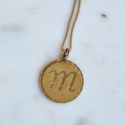 Vintage 1960s Mid-Century "M" Initial Medallion Necklace