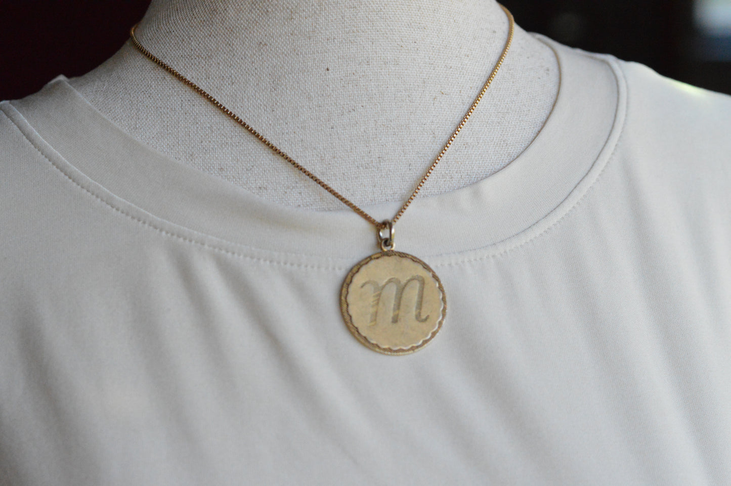 Vintage 1960s Mid-Century "M" Initial Medallion Necklace