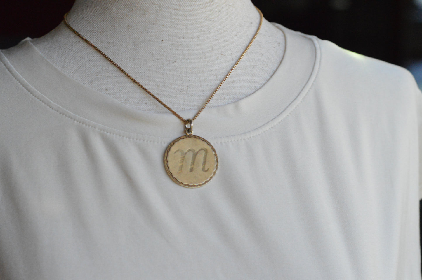 Vintage 1960s Mid-Century "M" Initial Medallion Necklace