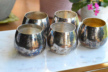 Collection of 5 Vintage Oneida & Wm A Rogers Roly Poly Cups, 1 Gold Wash