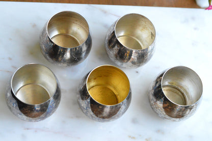 Collection of 5 Vintage Oneida & Wm A Rogers Roly Poly Cups, 1 Gold Wash