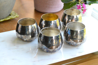 Collection of 5 Vintage Oneida & Wm A Rogers Roly Poly Cups, 1 Gold Wash