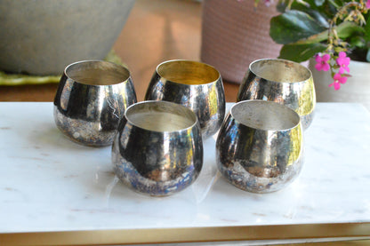 Collection of 5 Vintage Oneida & Wm A Rogers Roly Poly Cups, 1 Gold Wash