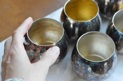 Collection of 5 Vintage Oneida & Wm A Rogers Roly Poly Cups, 1 Gold Wash