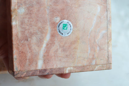 Vintage Pink Marble Jewelry Box, Postmodern Hand Carved 5.1"x4.15" Pakistan