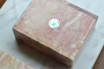 Vintage Pink Marble Jewelry Box, Postmodern Hand Carved 5.1"x4.15" Pakistan
