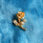 Vintage Gold Rose Scatter Pin, Marquise Rhinestone Leaves Tiny Lapel