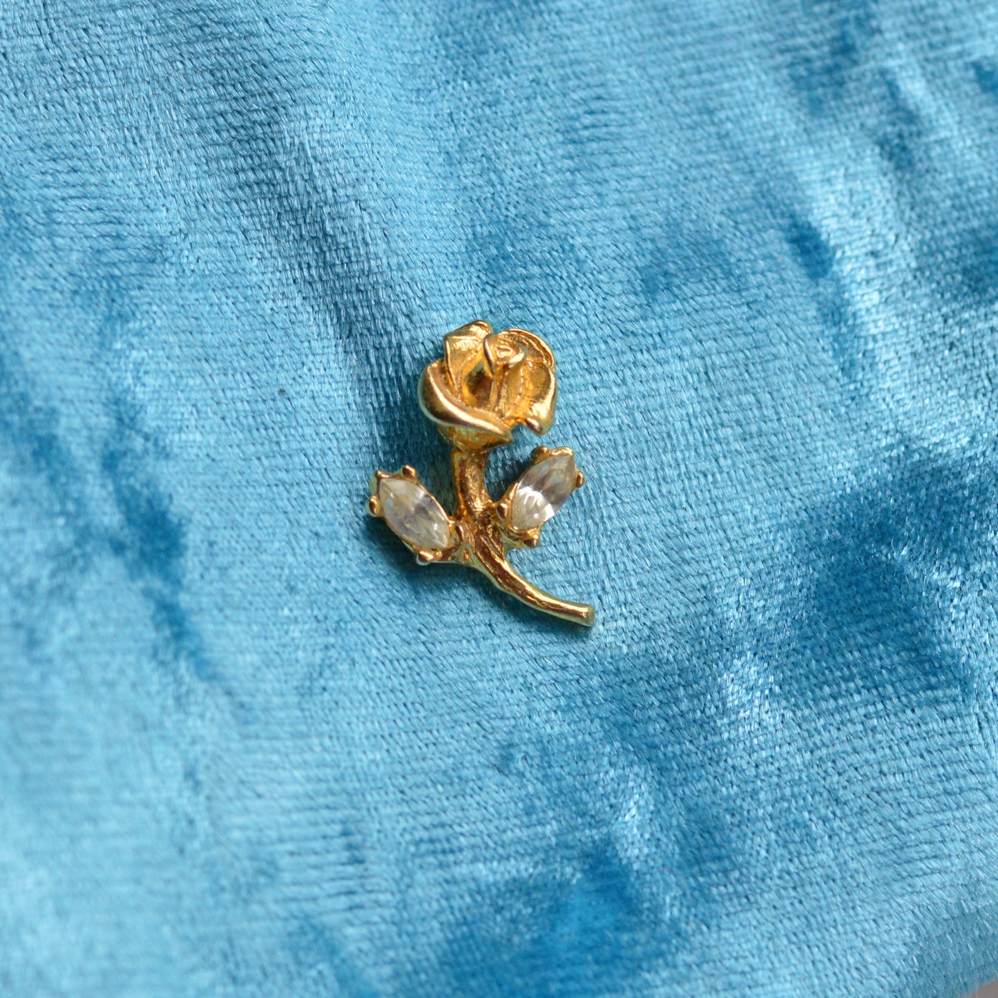 Vintage Gold Rose Scatter Pin, Marquise Rhinestone Leaves Tiny Lapel