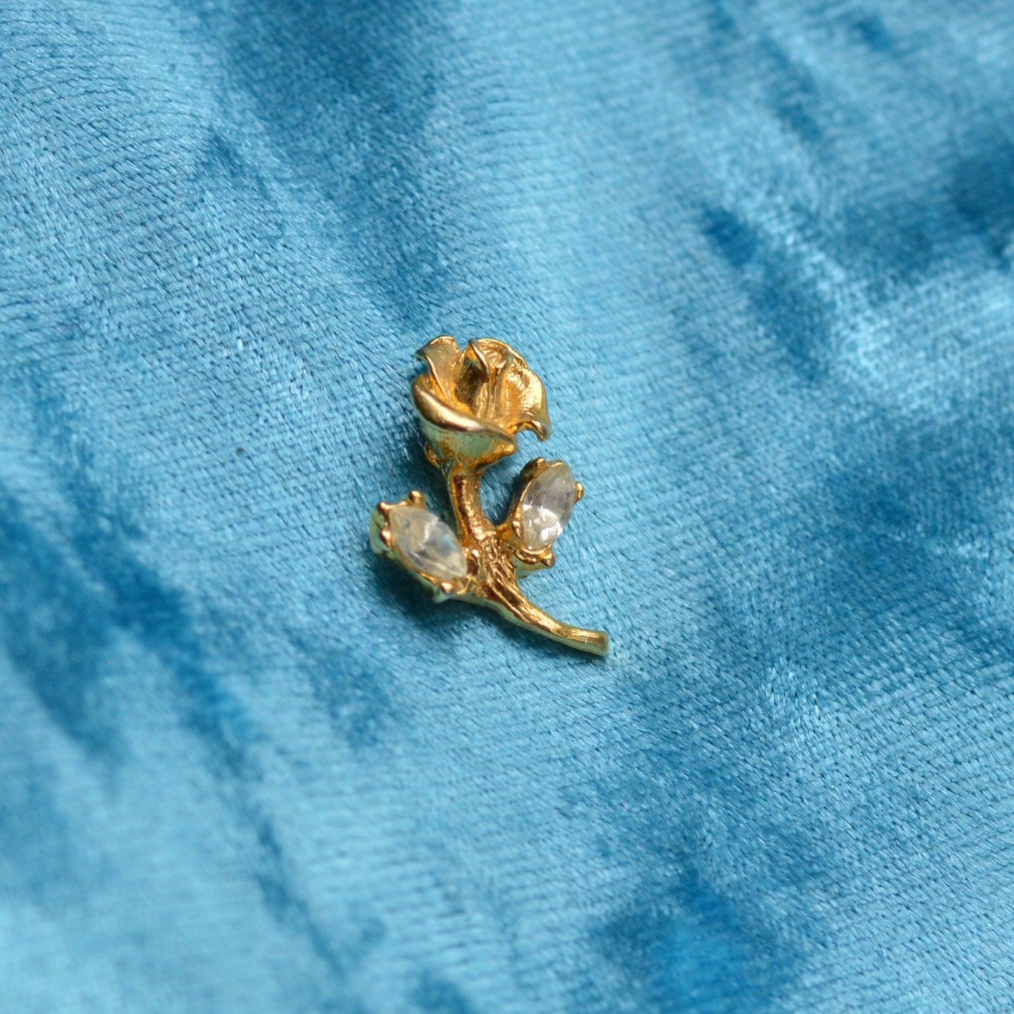 Vintage Gold Rose Scatter Pin, Marquise Rhinestone Leaves Tiny Lapel