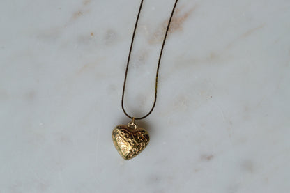 Vintage 1970s Gold Puffy Heart Pendant Necklace, 18" Cobra Chain